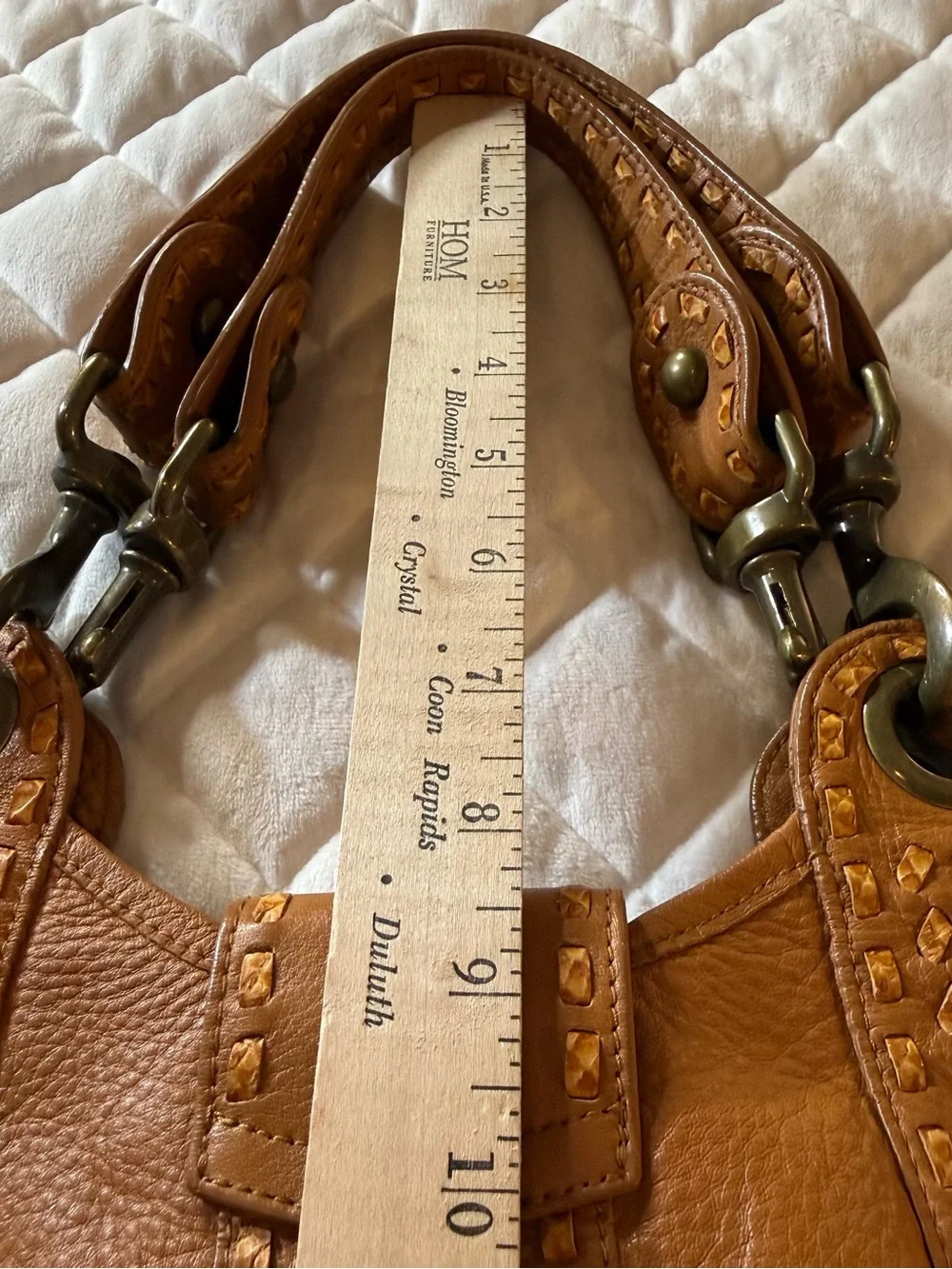 Isabella Fiore Vintage Cognac Brown Leather Whipstitch Applique Hobo Bag